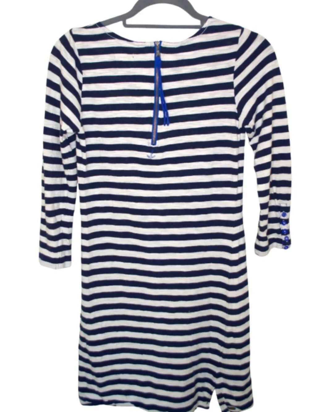 Hatley Navy& White Striped Nautical Dress with 3/4 Sleeves & Bright Blue Accents